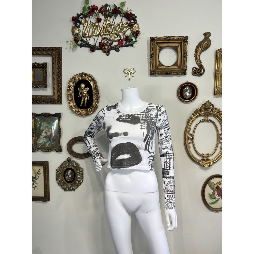 Ksubi Rave Love Abstract Print Long Sleeve Crop Top XS
